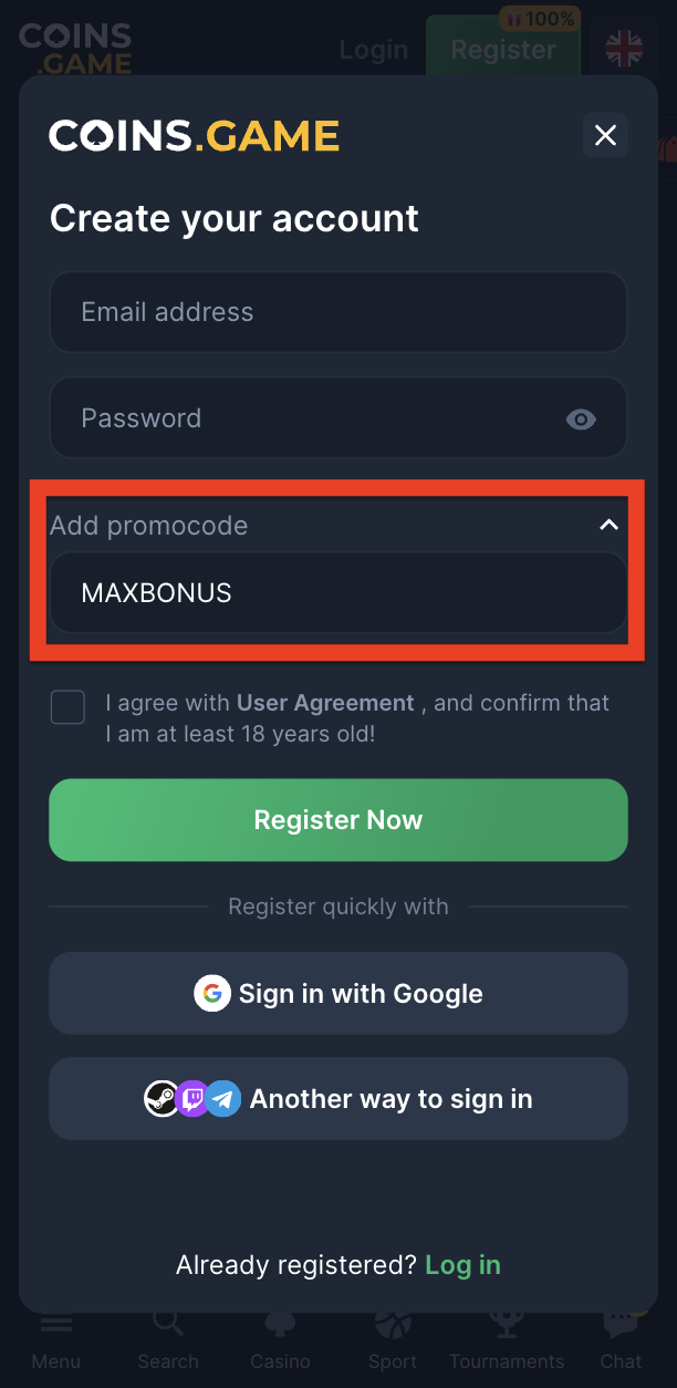 Entered MAXBONUS promo code